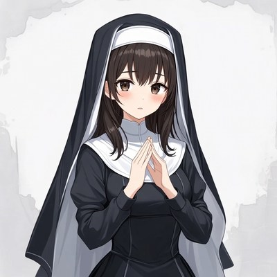 Anime nun praying with hands clasped