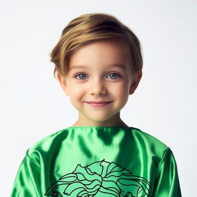 Boy in green Versace smock