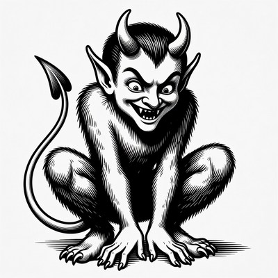 Cartoon devil squatting with horns