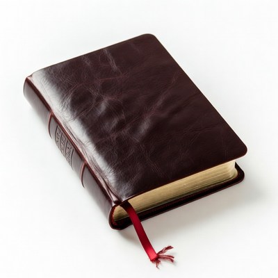 Open Leather Bible on White Background