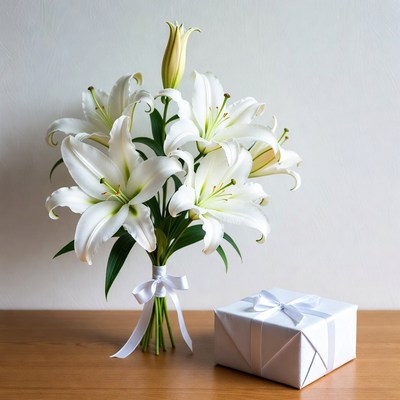 White Lilies Bouquet with Gift Box