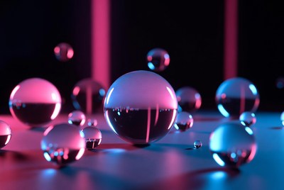 Floating Reflective Spheres in Neon Light