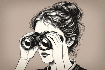 Woman looking through binoculars