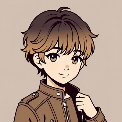 Anime boy in brown leather jacket
