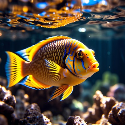 Colorful Angelfish Swimming Near Coral