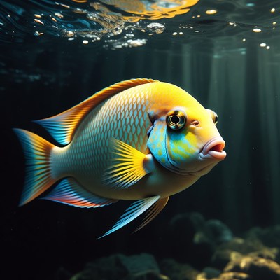 Vibrant Yellow Angelfish Underwater