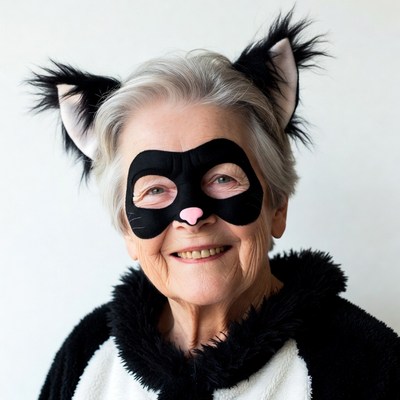 Elderly woman in cat costume