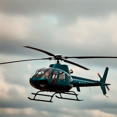 Green Helicopter Flying in Sky