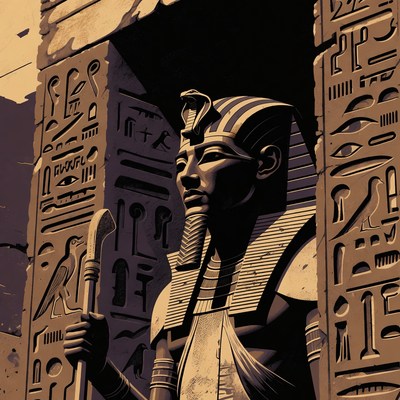 Pharaoh Statue in Hieroglyph Temple