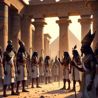 Ancient Egyptian Priests in Temple