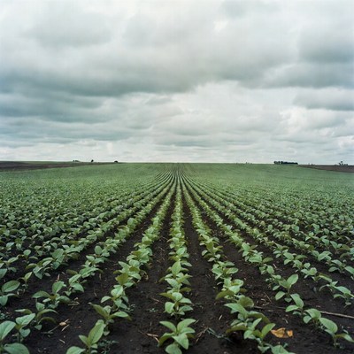 Soybean field under cloudy sky