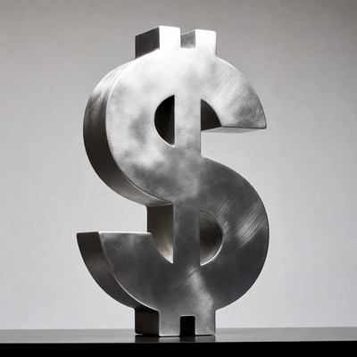 Shiny metallic dollar sign sculpture