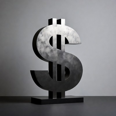 Large metallic dollar sign sculpture