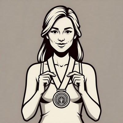 Woman holding gold medal