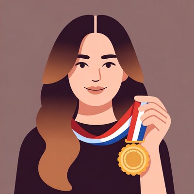 Woman holding gold medal