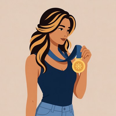 Woman holding gold medal