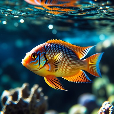 Colorful Flame Angelfish Underwater