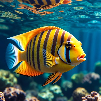 Vibrant Yellow Angelfish Swimming Underwater