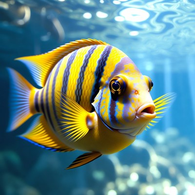 Yellow Striped Angelfish Underwater