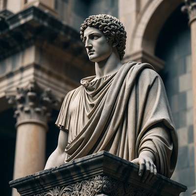 Marble Statue of Curly-Haired Man in Toga