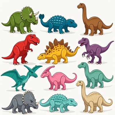 Colorful Cartoon Dinosaurs Illustration