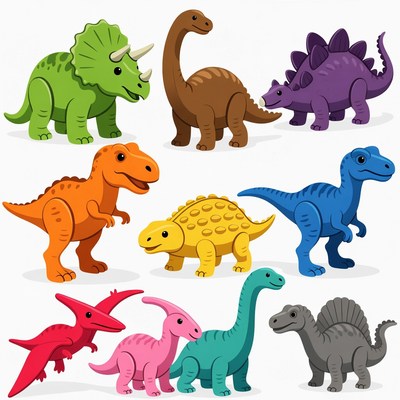 Colorful Cartoon Dinosaurs Illustration