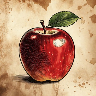 Red Apple with Leaf Illustration