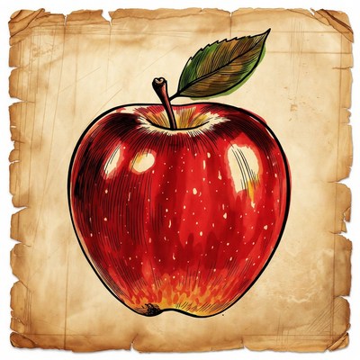 Red Apple on Parchment Paper