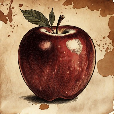 Red apple illustration with leaf