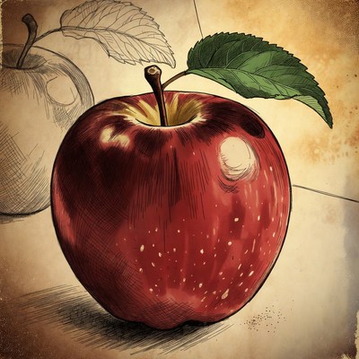 Red Apple with Leaf Illustration