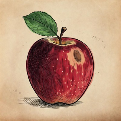 Red Apple Illustration on Parchment