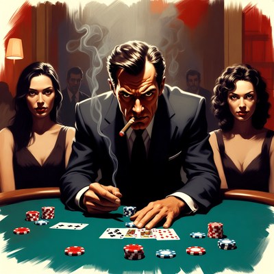 Man Smoking at Poker Table with Women