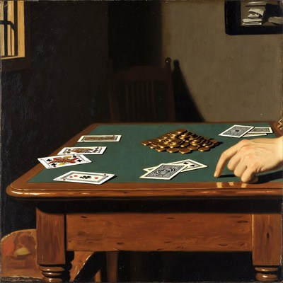 Man's hand playing cards with gold coins