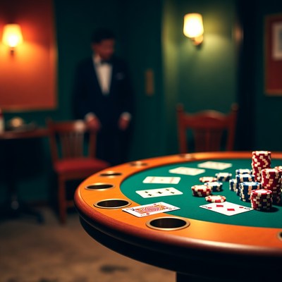 Poker table with chips and cards