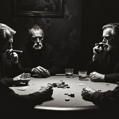 Four older men playing poker
