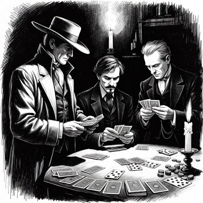 Three Men Playing Cards Illustration