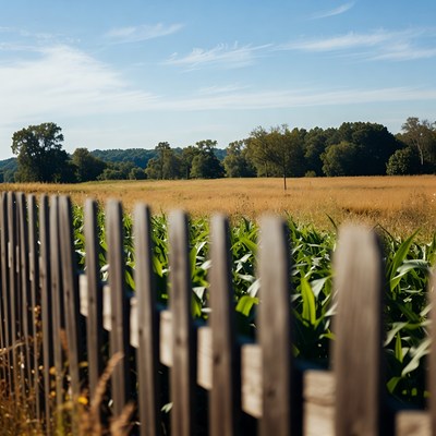 Cornfield behind wooden fence