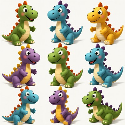 Colorful Cartoon Dinosaur Characters