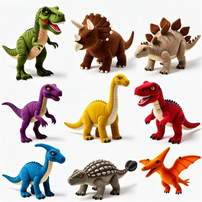 Colorful Clay Dinosaur Toys Group
