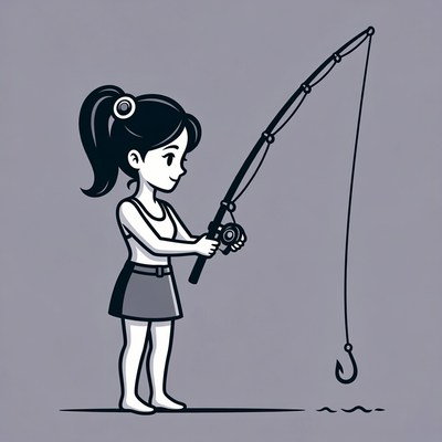 Girl fishing with rod
