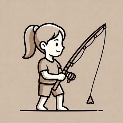 Girl fishing with rod illustration