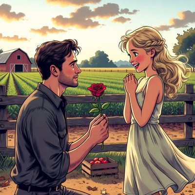 Man proposing to woman with rose