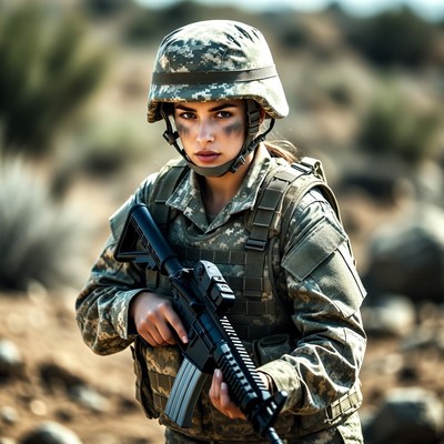 Female soldier holding rifle