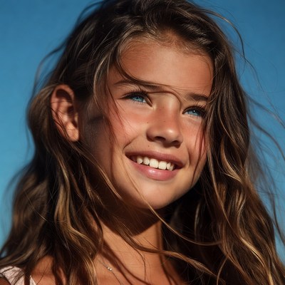 Smiling girl with wavy hair