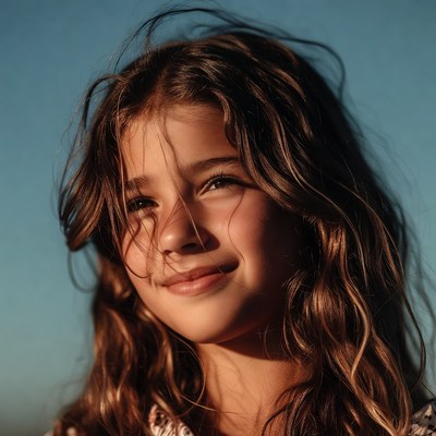 Smiling girl with wavy brown hair