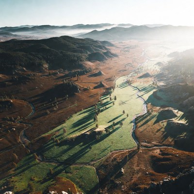 Aerial View of Mountain Valley Landscape