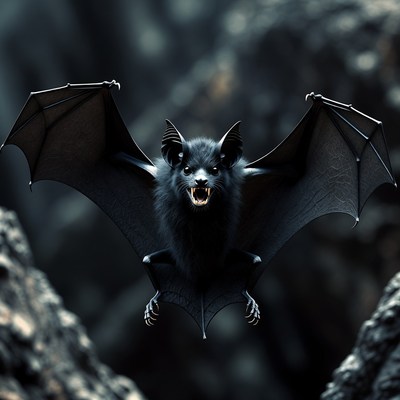 Fierce black bat spreading wings