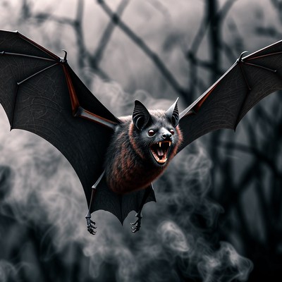 Flying Bat with Spread Wings