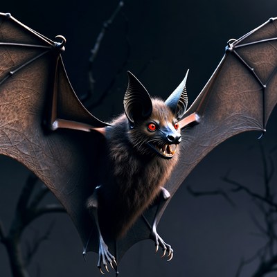 Flying bat with red eyes