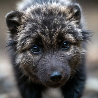 Fluffy Raccoon Dog Pup Closeup